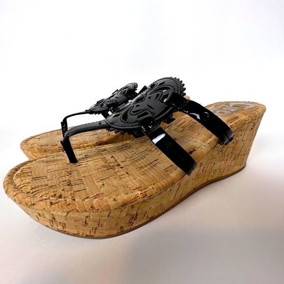 Circus by Sam Edelman Womens Wedge Sandals Size 8 M Black Patent "Rocky" EUC - Picture 1 of 6